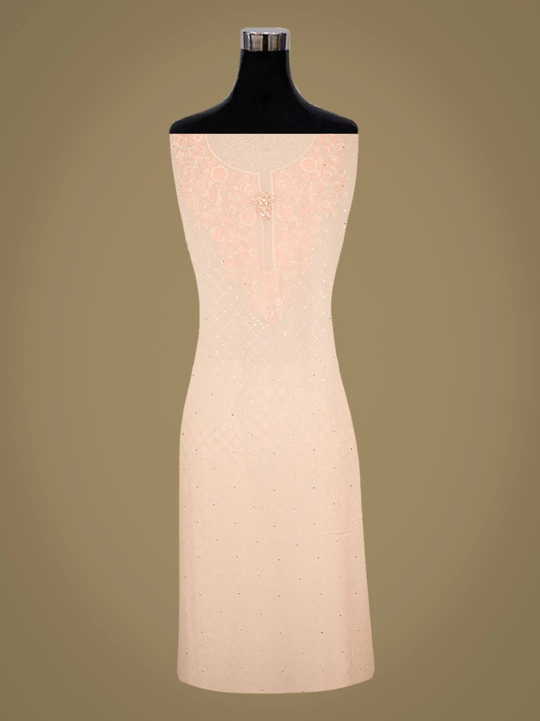 Ada Hand Embroidered Peach Viscose Georgette Lucknowi Chikankari Unstitched Kurta Dupatta Set With Parsi Work 01A591789
