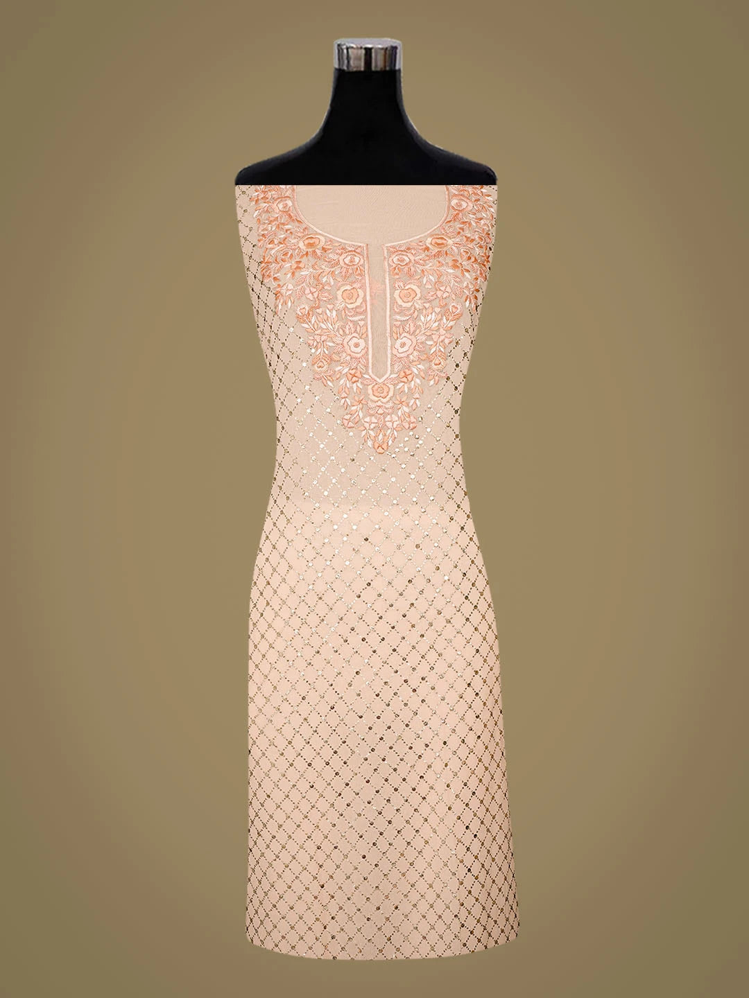 Ada Hand Embroidered Peach Viscose Georgette Lucknowi Chikankari Unstitched Kurta Dupatta Set With Parsi Work 01A591789
