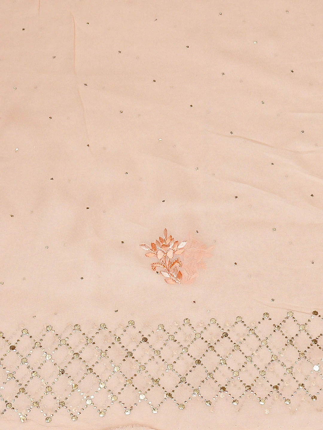 Ada Hand Embroidered Peach Viscose Georgette Lucknowi Chikankari Unstitched Kurta Dupatta Set With Parsi Work 01A591789