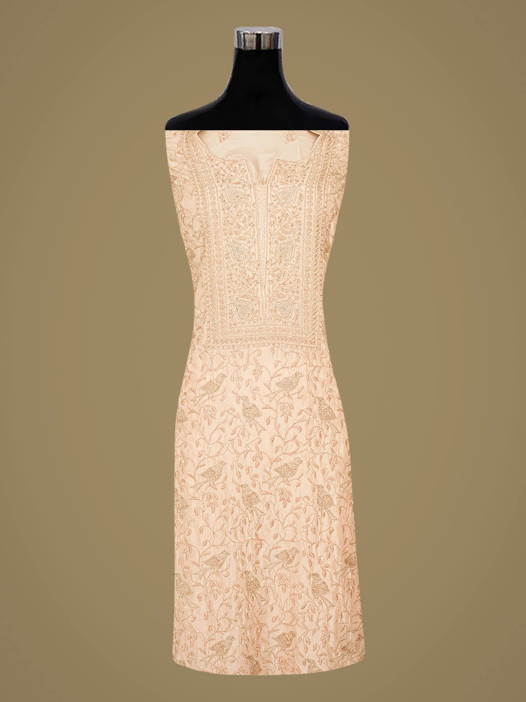 Ada Hand Embroidered Dusty Rose Silk Lucknowi Chikankari Semi-Stitched Kurta Dupatta Set With Cutdana Work 01A791820