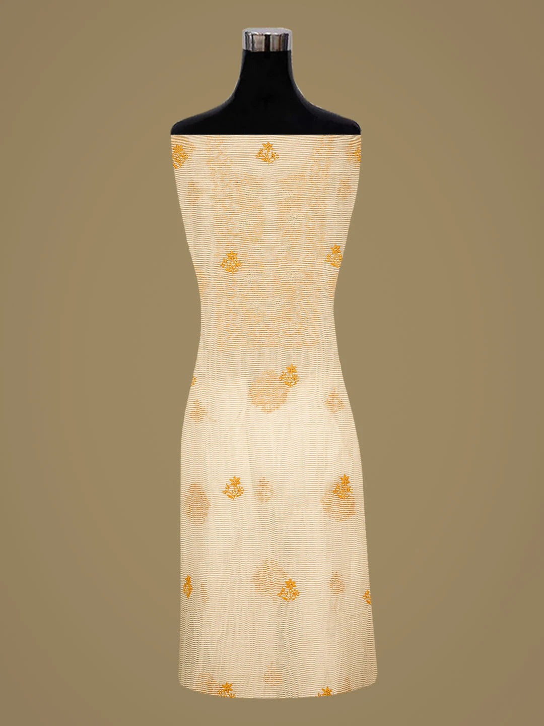 Ada Hand Embroidered Fawn Tissue Lucknowi Chikankari Unstitched Kurta Dupatta Set With Zari Work 01A858585