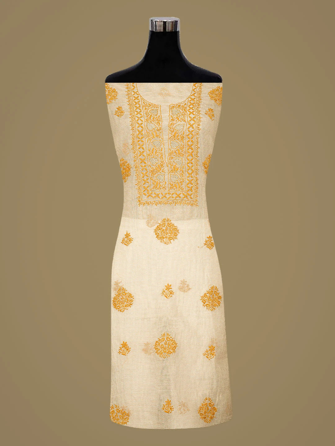 Ada Hand Embroidered Fawn Tissue Lucknowi Chikankari Unstitched Kurta Dupatta Set With Zari Work 01A858585