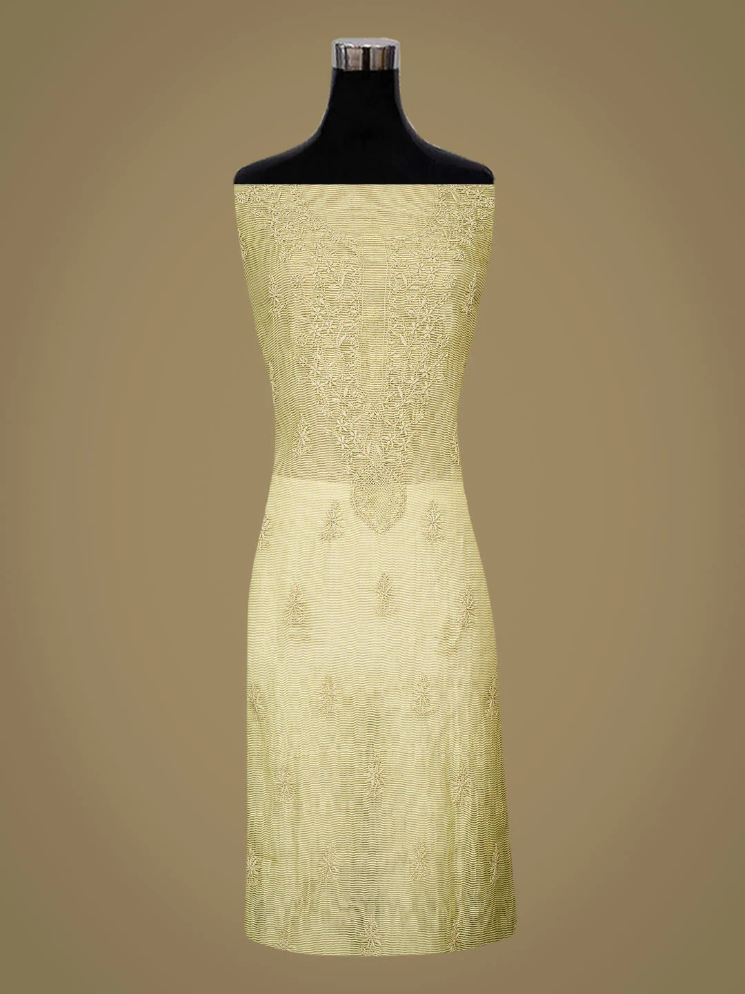 Ada Hand Embroidered Green Tissue Lucknowi Chikankari Unstitched Kurta Dupatta Set 01A698651