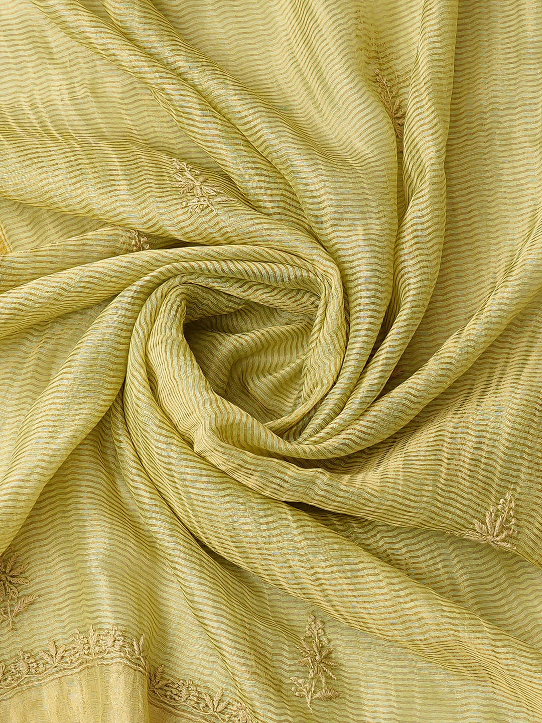Ada Hand Embroidered Green Tissue Lucknowi Chikankari Unstitched Kurta Dupatta Set 01A698651