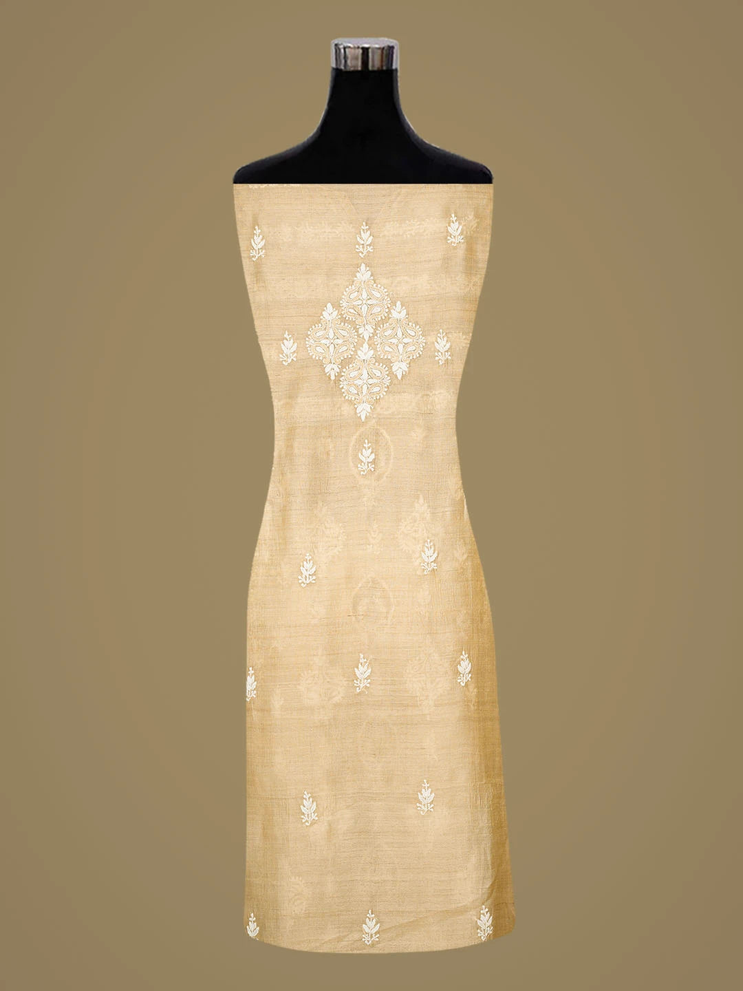 Ada Hand Embroidered Fawn Silk Lucknowi Chikankari Unstitched Suit Piece 01A593038
