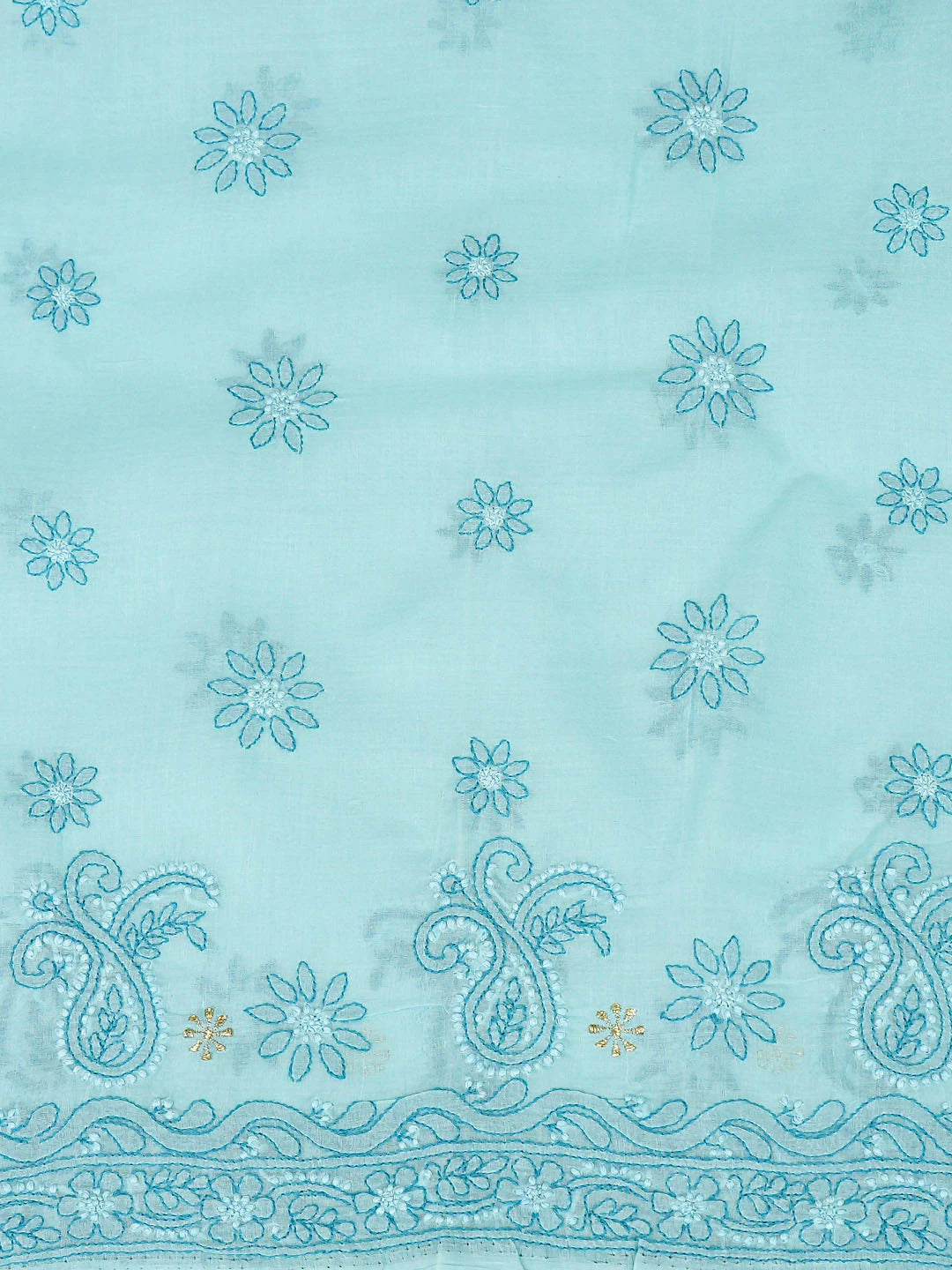 Ada Hand Embroidered Blue Cotton Lucknowi Chikankari Unstitched Suit Piece With Zari Taar Work 01A390501