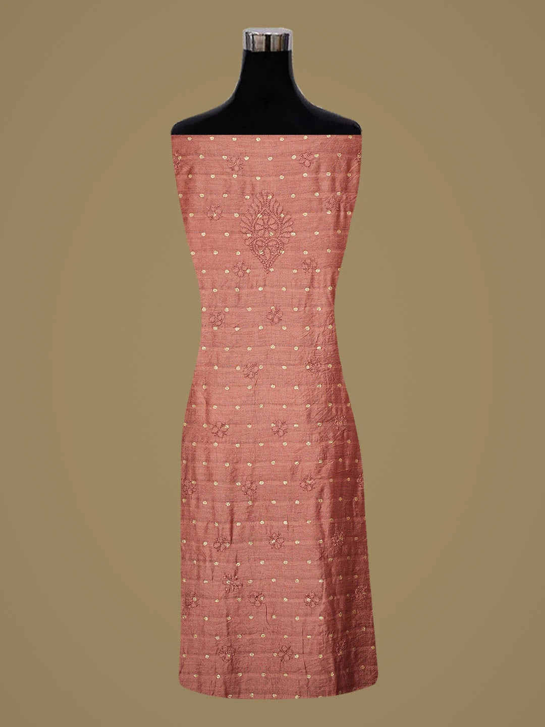 Ada Hand Embroidered Dusty Peach Chanderi Lucknowi Chikankari Unstitched Kurta Piece With Zari Taar Work 01A845415