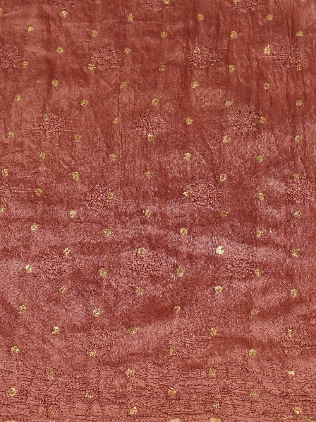 Ada Hand Embroidered Dusty Peach Chanderi Lucknowi Chikankari Unstitched Kurta Piece With Zari Taar Work 01A845415
