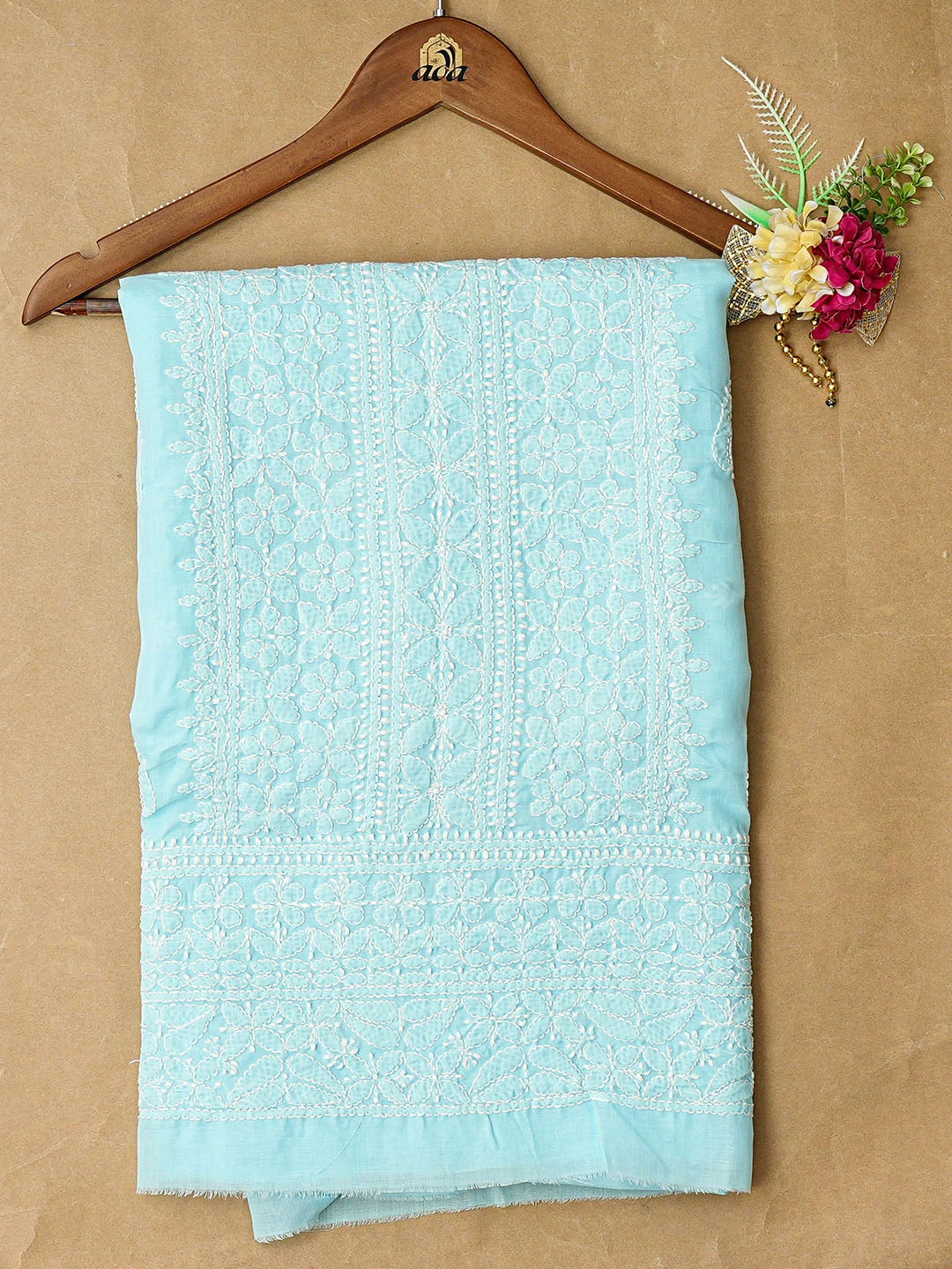 Ada Hand Embroidered Blue Cotton Lucknowi Chikankari Unstitched Kurta Piece 01A863933
