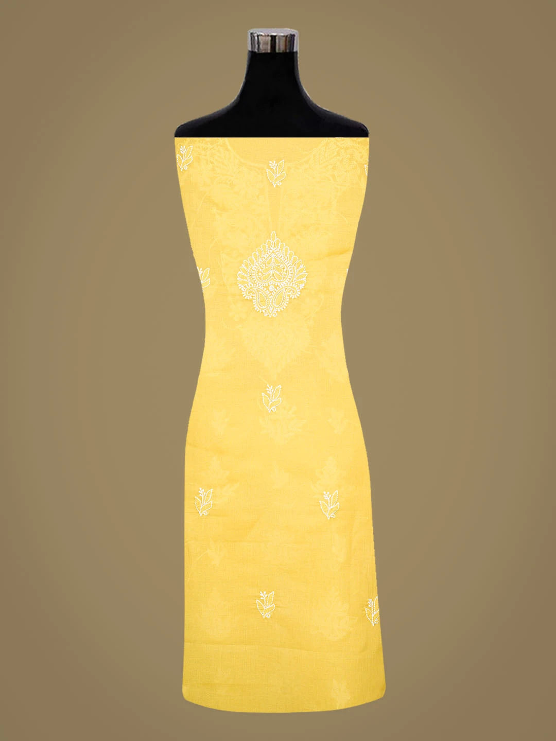 Ada Hand Embroidered Yellow Cotton Lucknowi Chikankari Unstitched Kurta Piece 01A863910