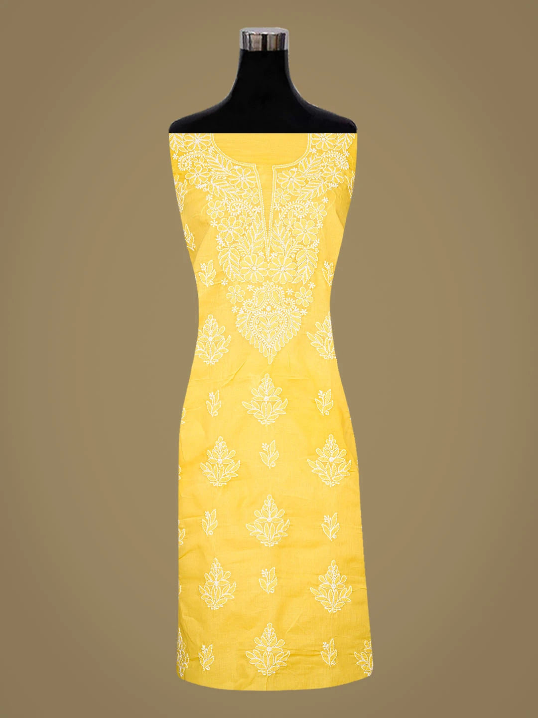 Ada Hand Embroidered Yellow Cotton Lucknowi Chikankari Unstitched Kurta Piece 01A863910