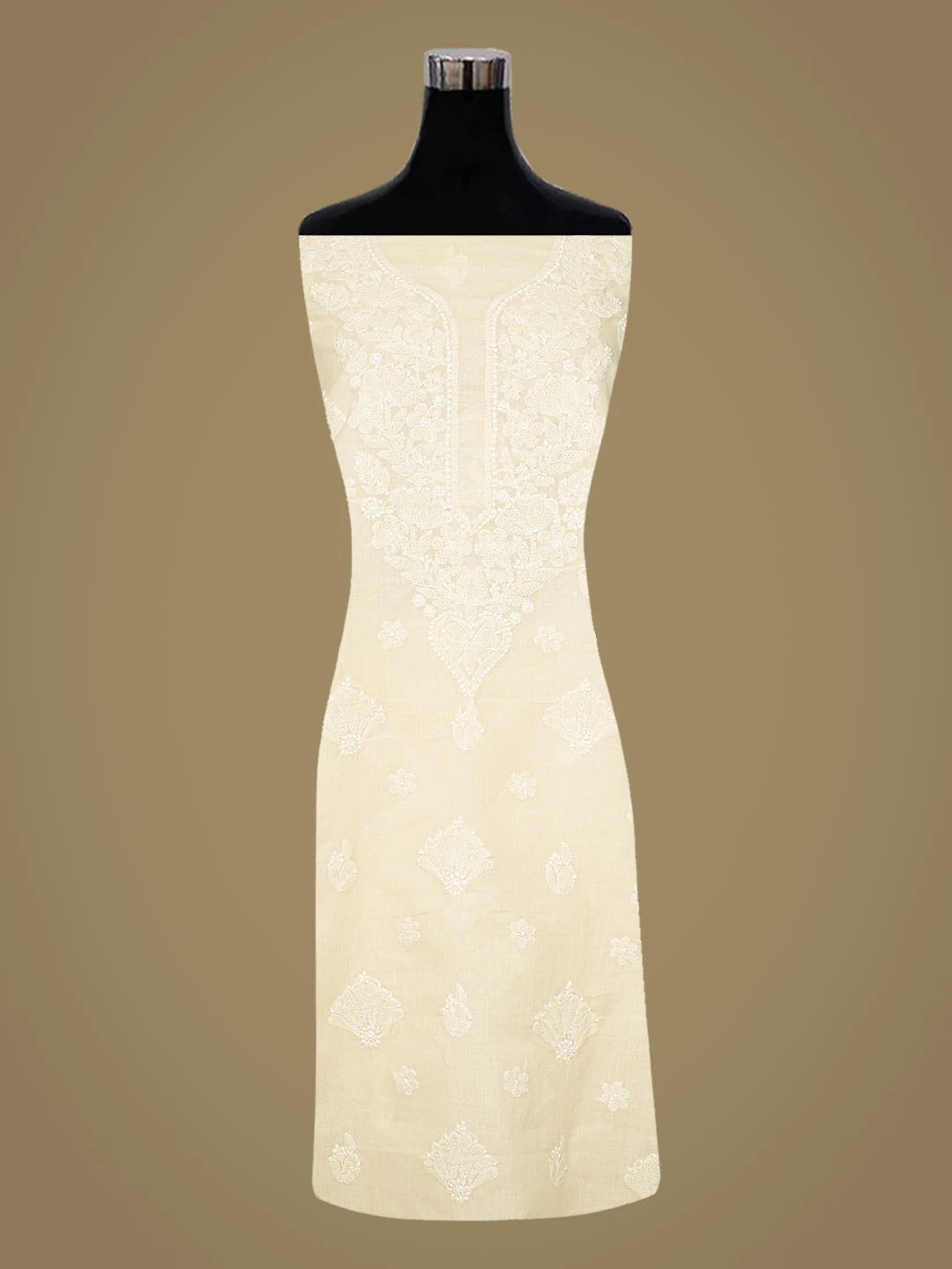 Ada Hand Embroidered Beige Cotton Lucknowi Chikankari Unstitched Kurta Piece 01A863917
