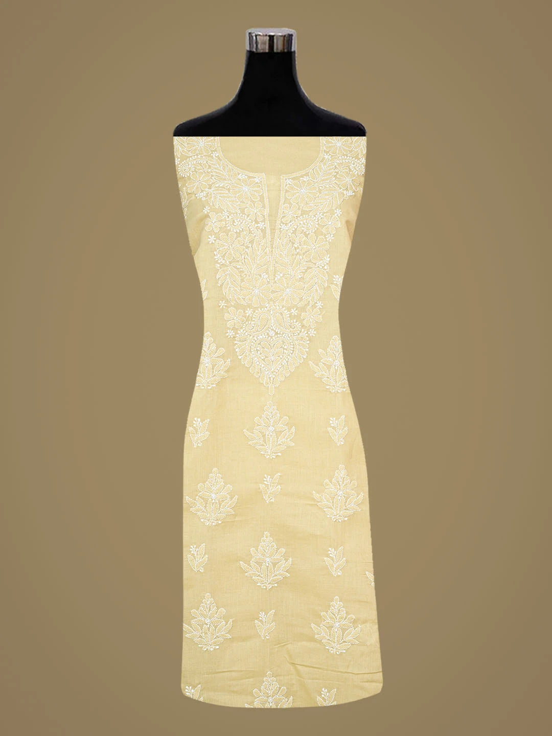 Ada Hand Embroidered Fawn Cotton Lucknowi Chikankari Unstitched Kurta Piece 01A863879