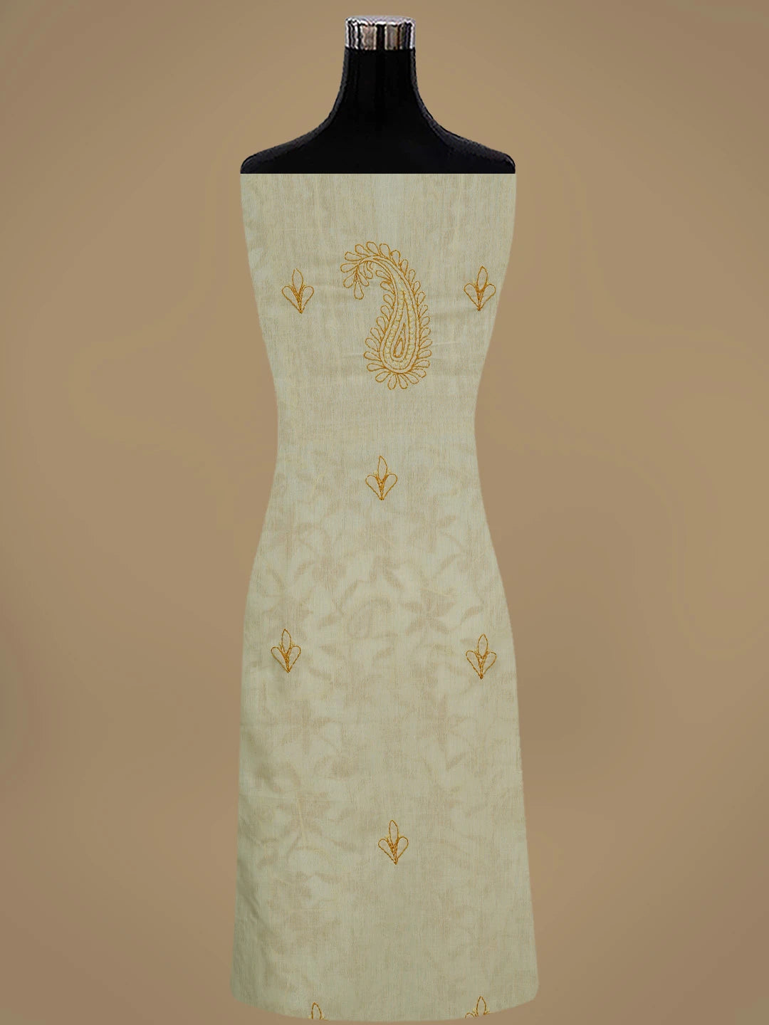 Ada Hand Embroidered Buff Fawn Cotton Lucknowi Chikankari Unstitched Suit Piece 01A829723