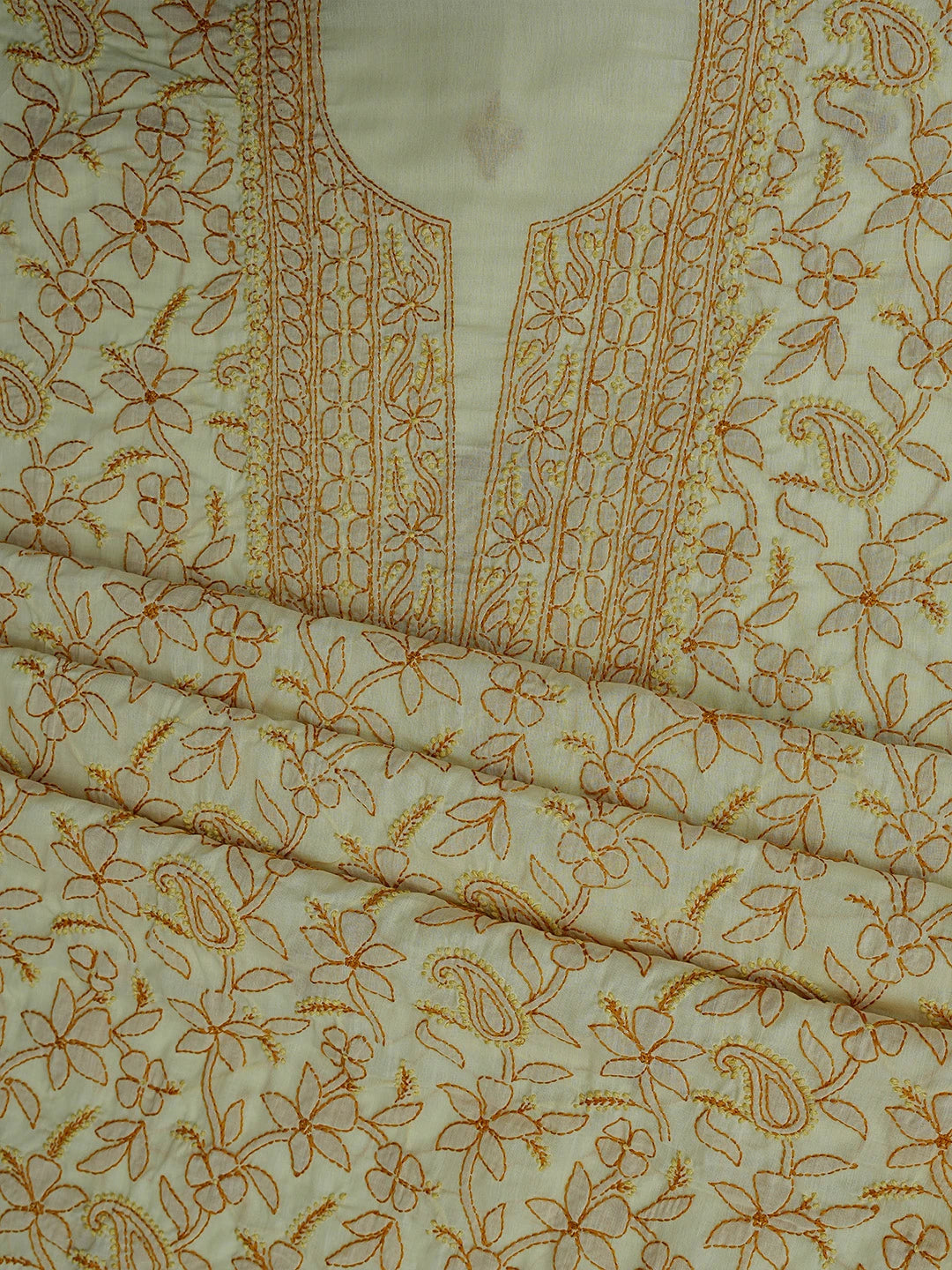 Ada Hand Embroidered Buff Fawn Cotton Lucknowi Chikankari Unstitched Suit Piece 01A829723