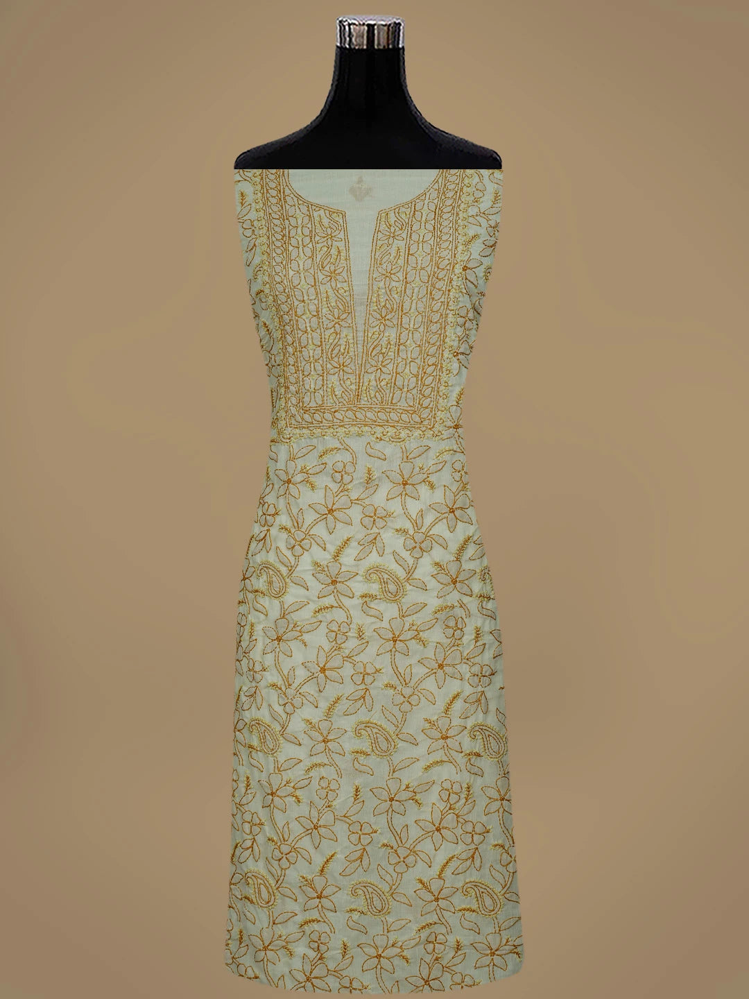 Ada Hand Embroidered Buff Fawn Cotton Lucknowi Chikankari Unstitched Suit Piece 01A829723
