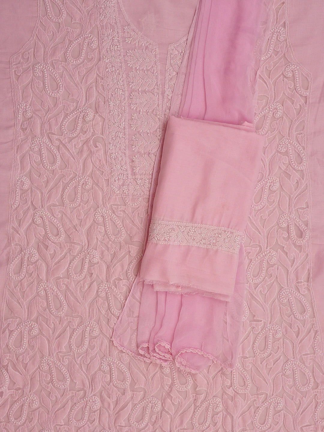 Ada Hand Embroidered Pink Cotton Lucknowi Chikankari Unstitched Suit Piece 01A821971