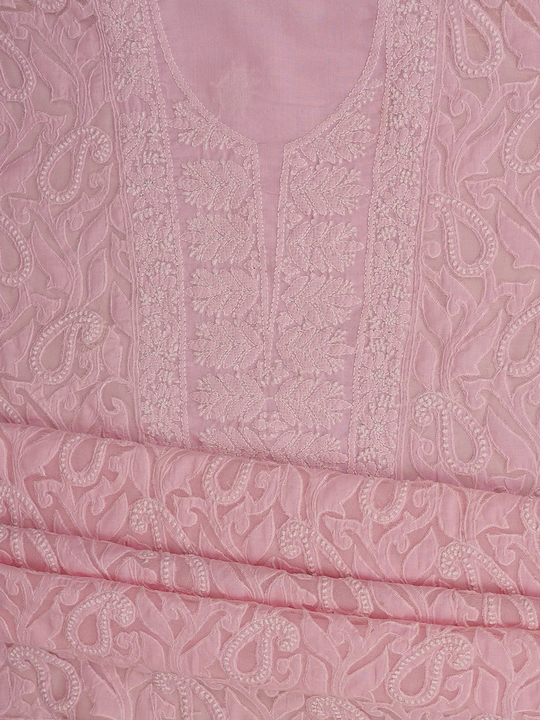 Ada Hand Embroidered Pink Cotton Lucknowi Chikankari Unstitched Suit Piece 01A821971
