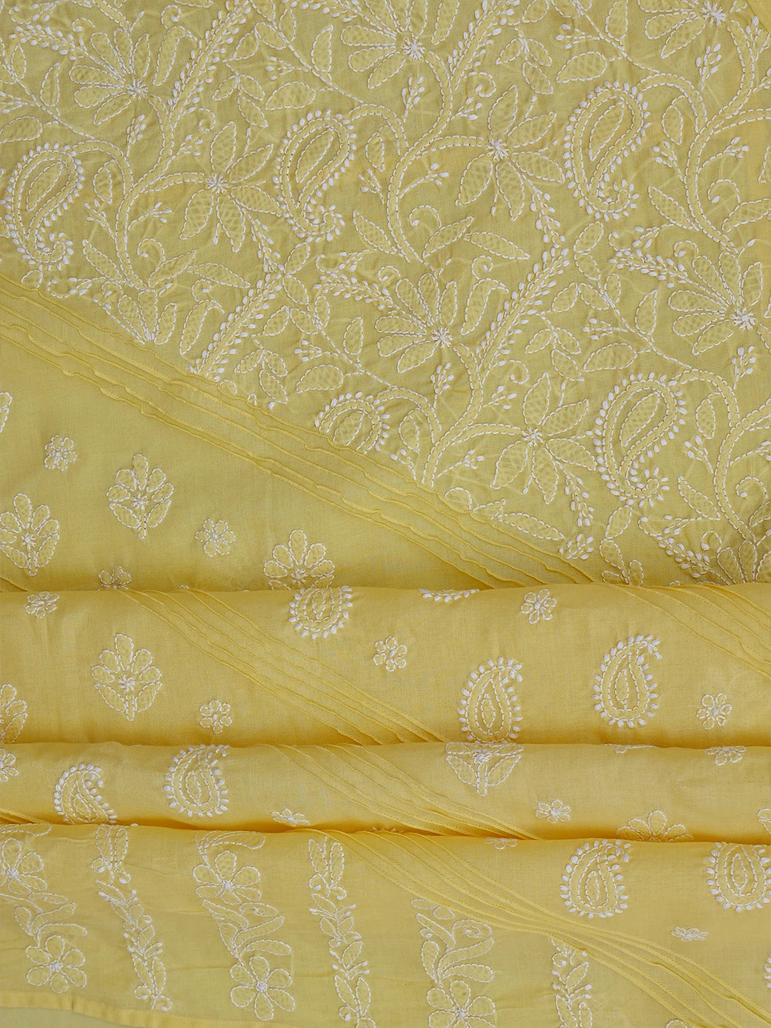 Ada Hand Embroidered Yellow Cotton Lucknowi Chikankari Unstitched Suit Piece With Muqaish Work 01A735974