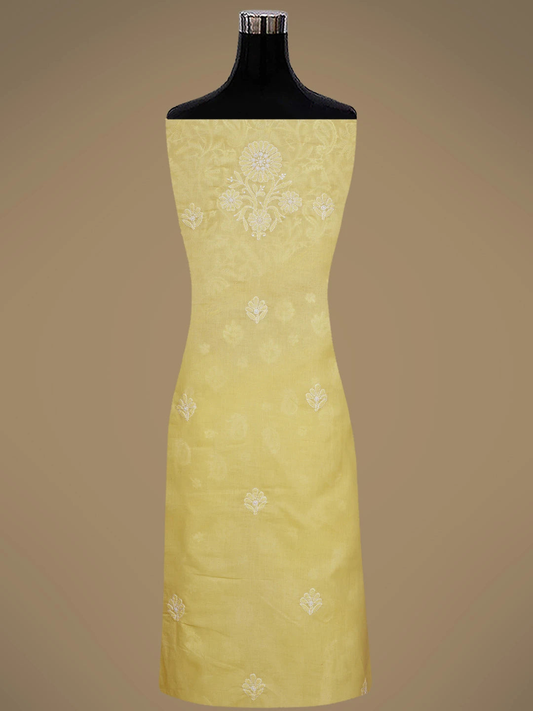 Ada Hand Embroidered Yellow Cotton Lucknowi Chikankari Unstitched Suit Piece With Muqaish Work 01A735974