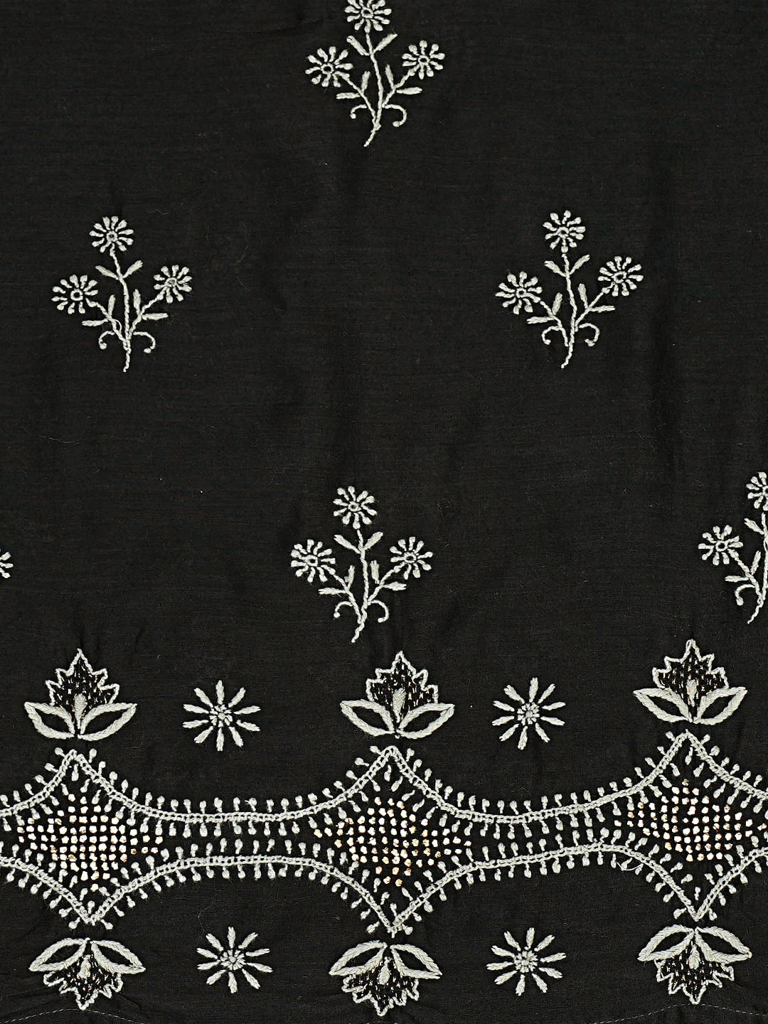 Ada Hand Embroidered Black Chanderi Lucknowi Chikankari Semi-Stitched Suit Piece With Mukaish Work 01A705027