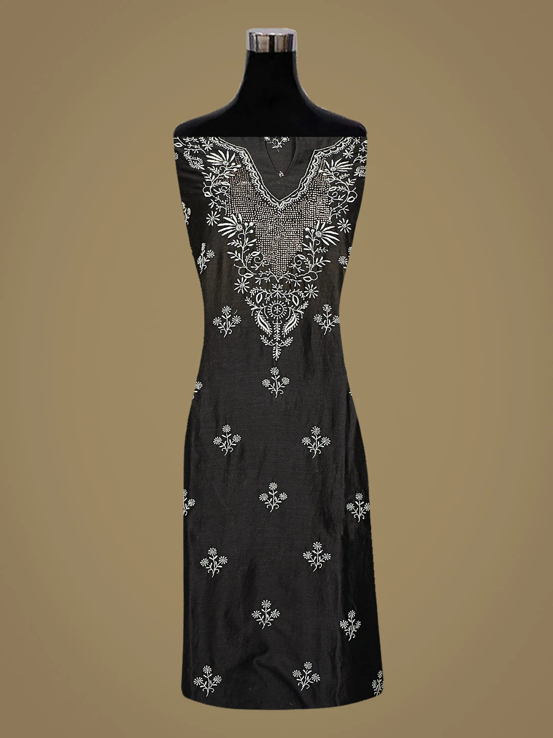 Ada Hand Embroidered Black Chanderi Lucknowi Chikankari Semi-Stitched Suit Piece With Mukaish Work 01A705027