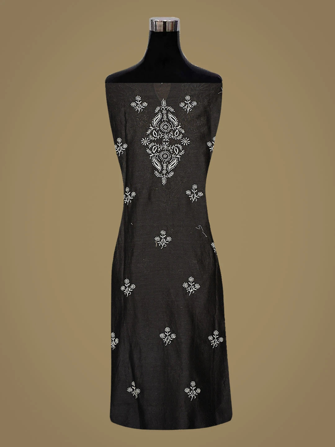 Ada Hand Embroidered Black Chanderi Lucknowi Chikankari Semi-Stitched Suit Piece With Mukaish Work 01A705027