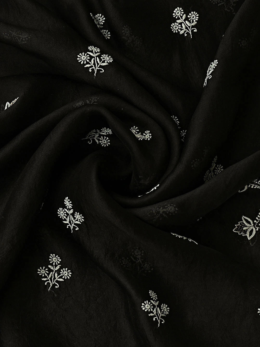 Ada Hand Embroidered Black Chanderi Lucknowi Chikankari Semi-Stitched Suit Piece With Mukaish Work 01A705027