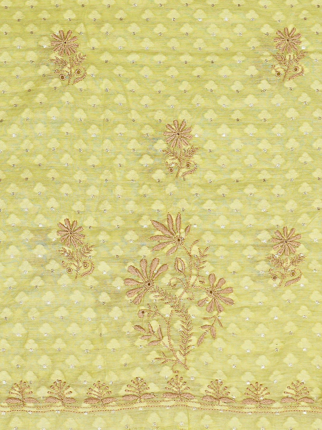 Ada Hand Embroidered Lemon Chanderi Lucknowi Chikankari Unstitched Kurta Dupatta Set With Mukaish Work 01A584743