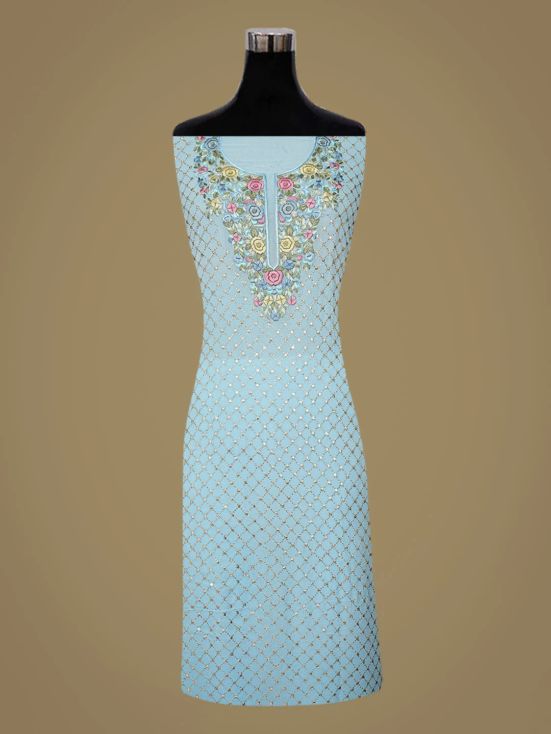 Ada Hand Embroidered Blue Viscose Georgette Lucknowi Chikankari Unstitched Kurta Dupatta Set With Mukaish Work 01A622958