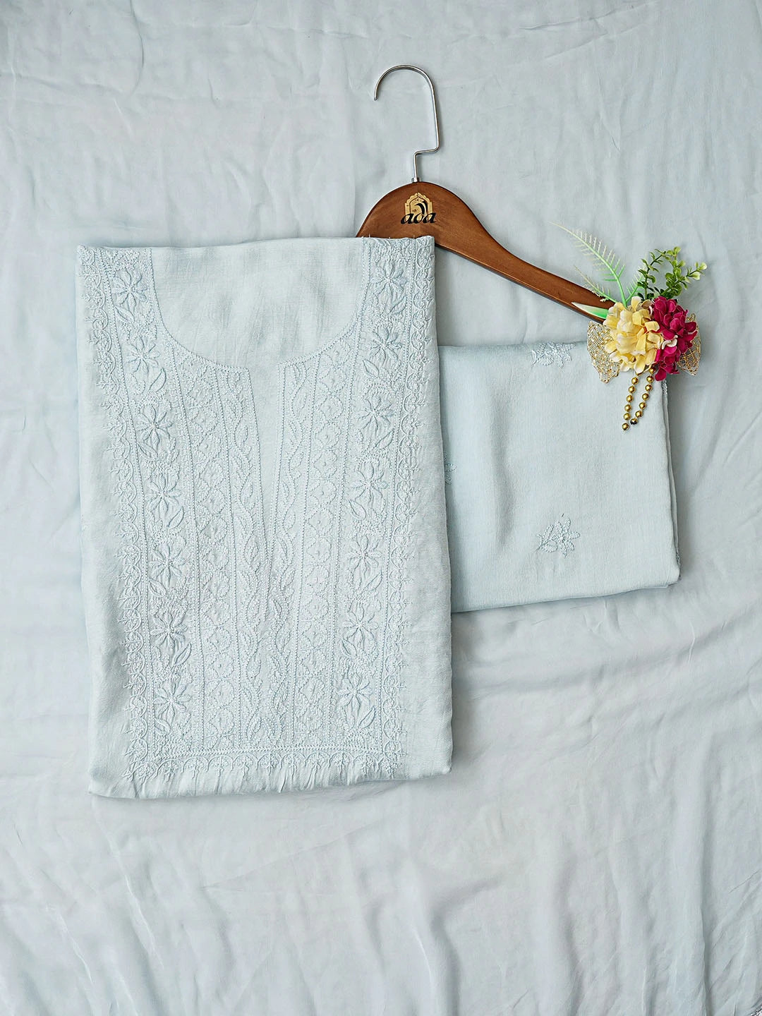 Ada Hand Embroidered Blue Muslin Lucknowi Chikankari Unstitched Suit Piece 01A796118