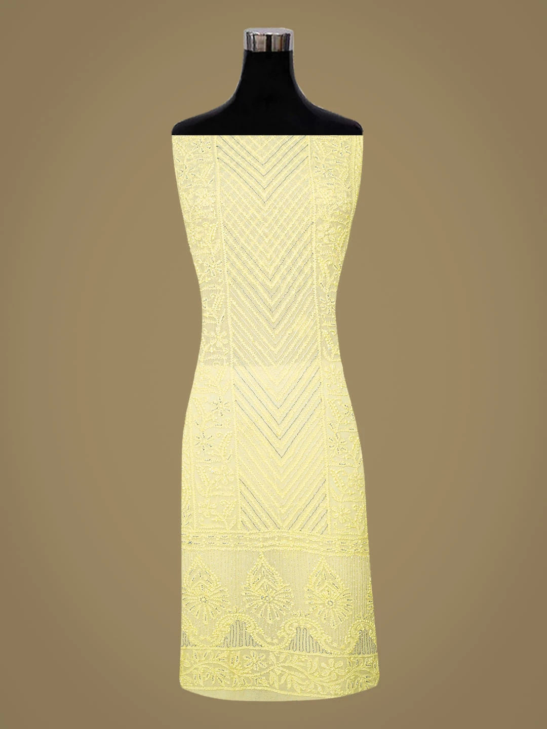 Ada Hand Embroidered Lemon Viscose Georgette Lucknowi Chikankari Unstitched Kurta Dupatta Set With Cutdana Work 01A778563