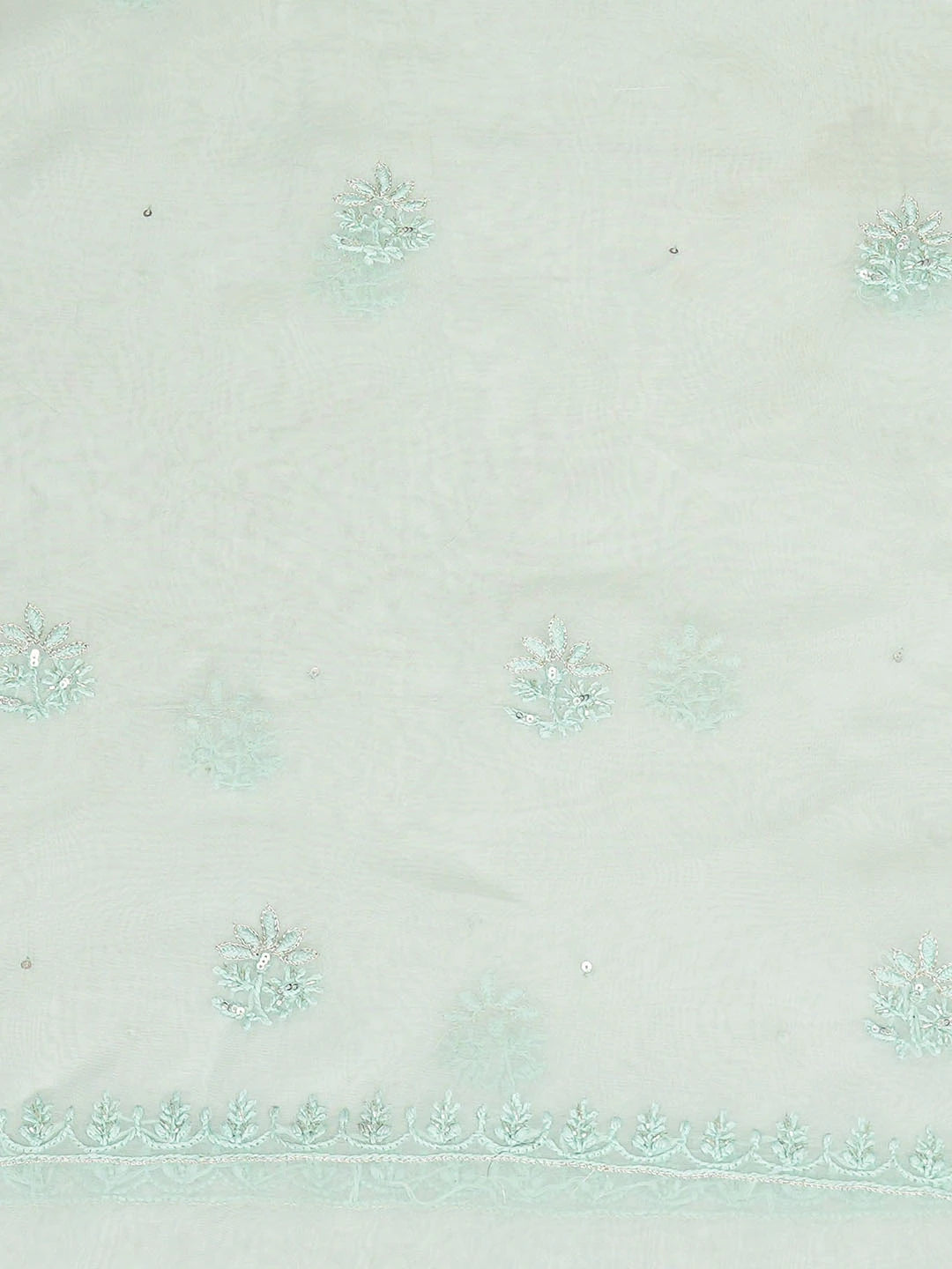 Ada Hand Embroidered Sea Green Organza Lucknowi Chikankari Unstitched Kurta Dupatta Set With Cutdana Work 01A792739