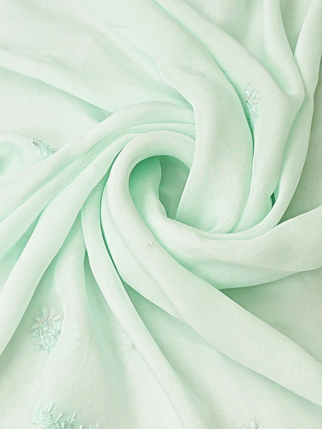 Ada Hand Embroidered Sea Green Organza Lucknowi Chikankari Unstitched Kurta Dupatta Set With Cutdana Work 01A792739