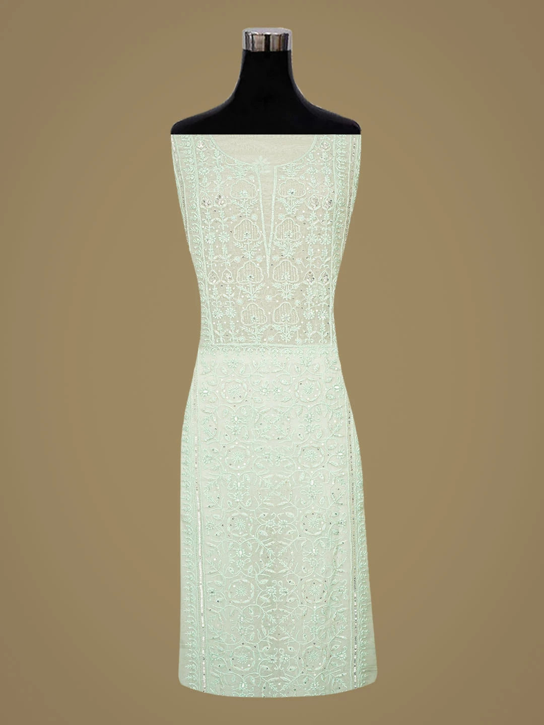 Ada Hand Embroidered Sea Green Organza Lucknowi Chikankari Unstitched Kurta Dupatta Set With Cutdana Work 01A792739