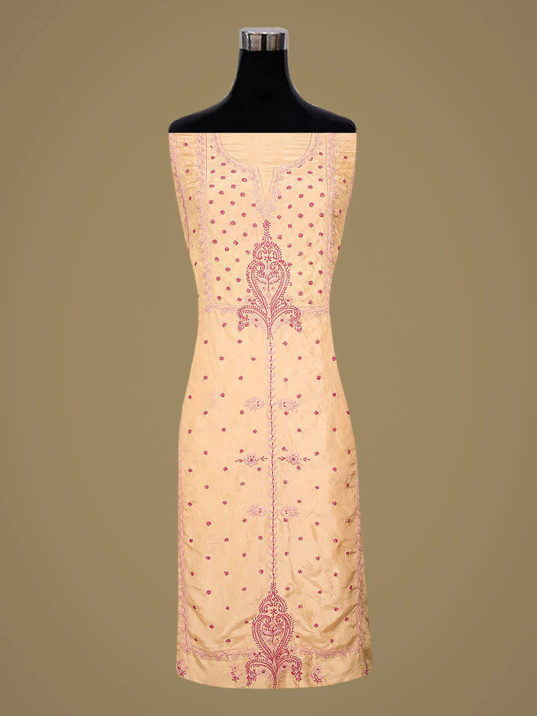 Ada Hand Embroidered Fawn Silk Lucknowi Chikankari Unstitched Kurta Dupatta Set 01A796088