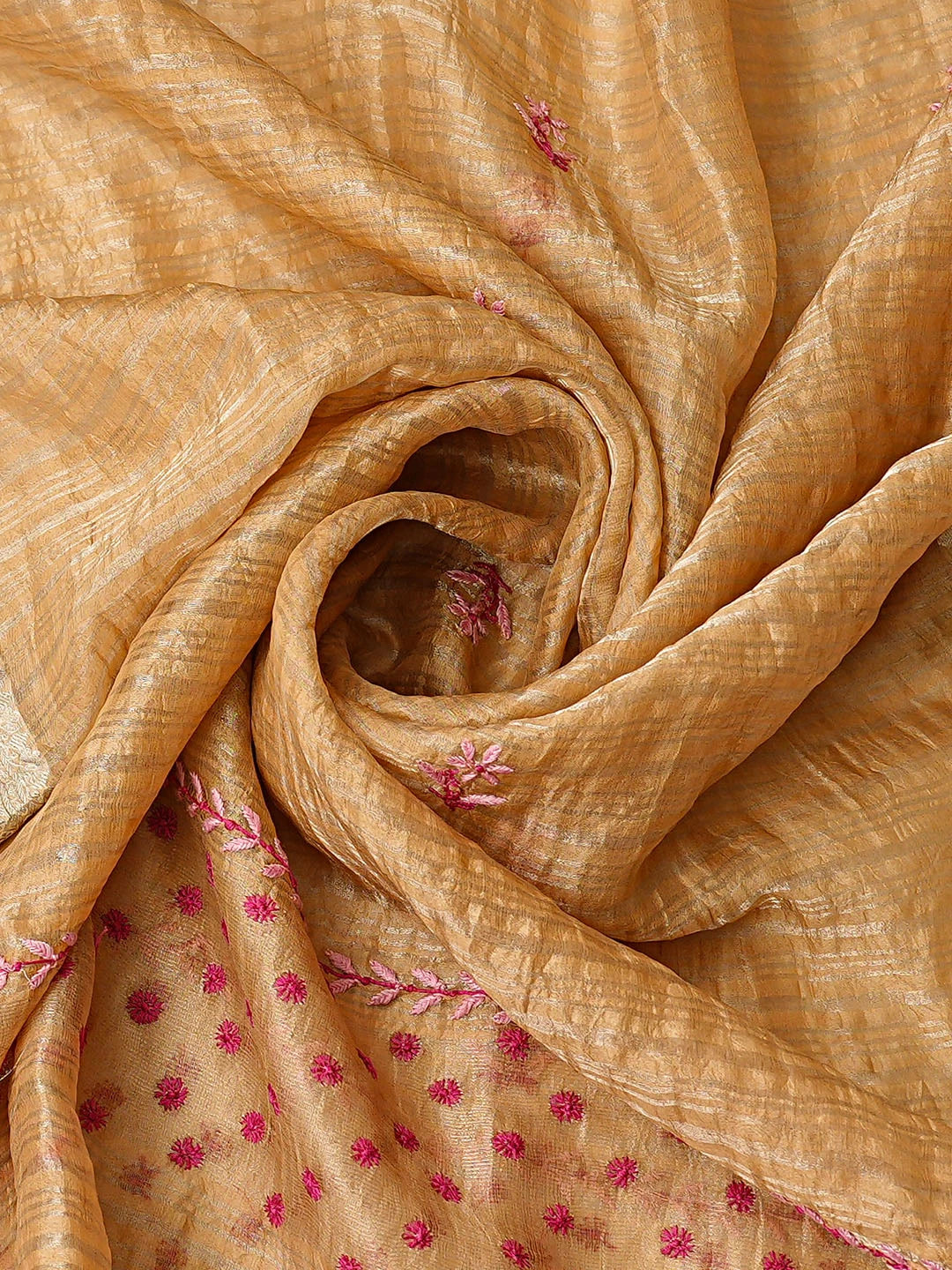 Ada Hand Embroidered Fawn Silk Lucknowi Chikankari Unstitched Kurta Dupatta Set 01A796088