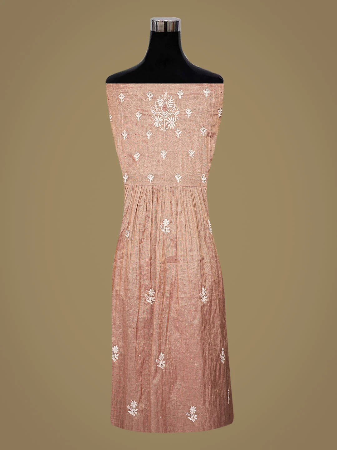 Ada Hand Embroidered Dusty Peach Tissue Lucknowi Chikankari Semi-Stitched Kurta Dupatta Set With Cutdana Work 01A778453