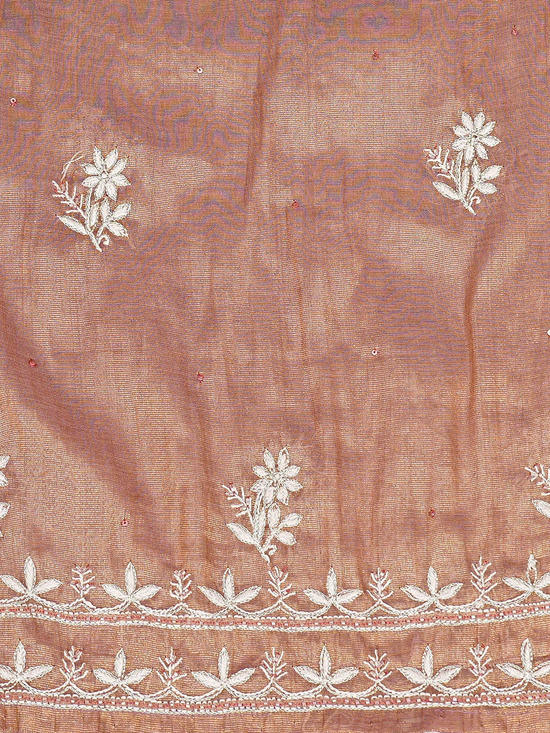 Ada Hand Embroidered Dusty Peach Tissue Lucknowi Chikankari Semi-Stitched Kurta Dupatta Set With Cutdana Work 01A778453