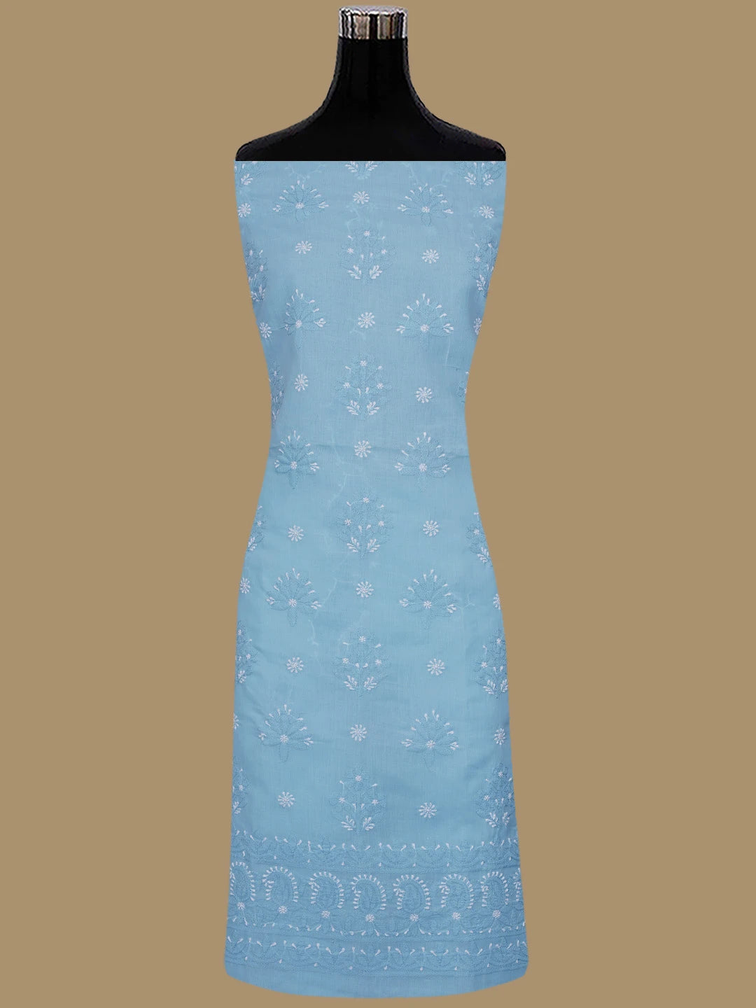 Ada Hand Embroidered Blue Cotton Lucknowi Chikankari Unstitched Suit Piece 01A779732