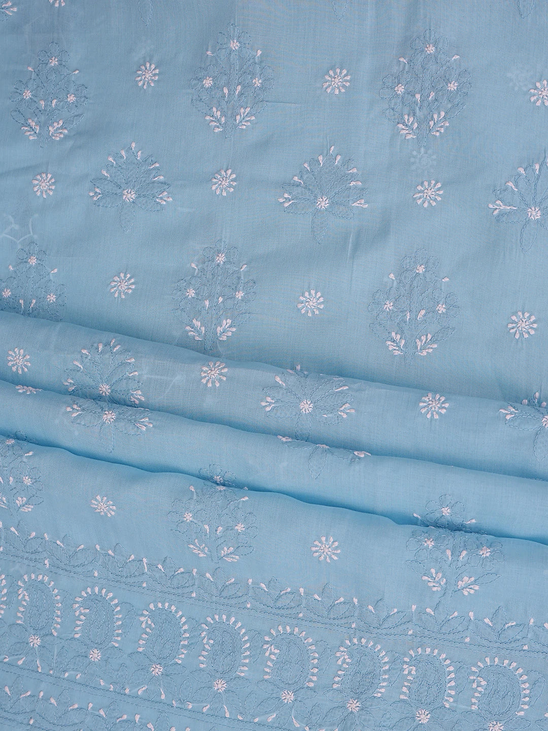 Ada Hand Embroidered Blue Cotton Lucknowi Chikankari Unstitched Suit Piece 01A779732