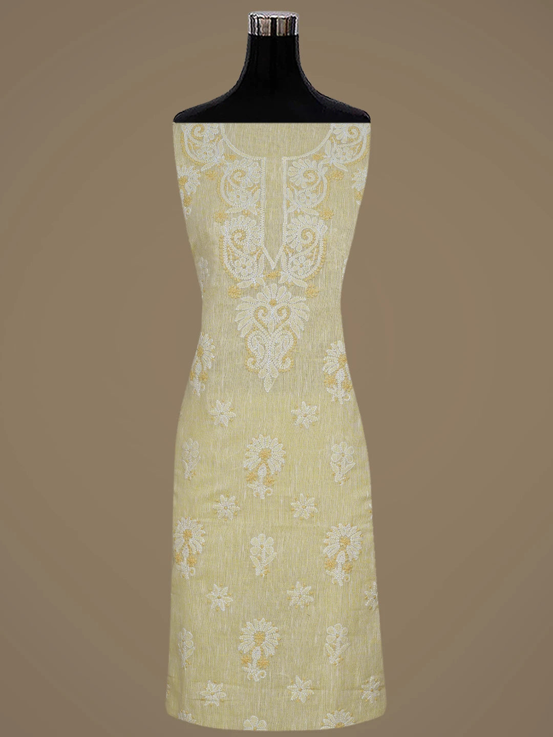 Ada Hand Embroidered Arylide Yellow Linen Lucknowi Chikankari Unstitched Suit Piece 01A792625
