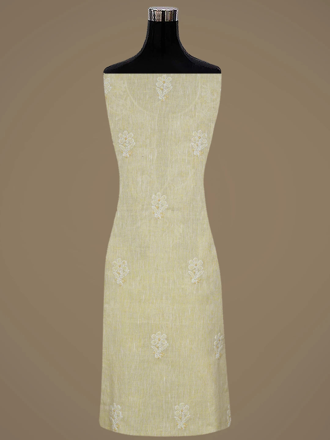 Ada Hand Embroidered Arylide Yellow Linen Lucknowi Chikankari Unstitched Suit Piece 01A792625