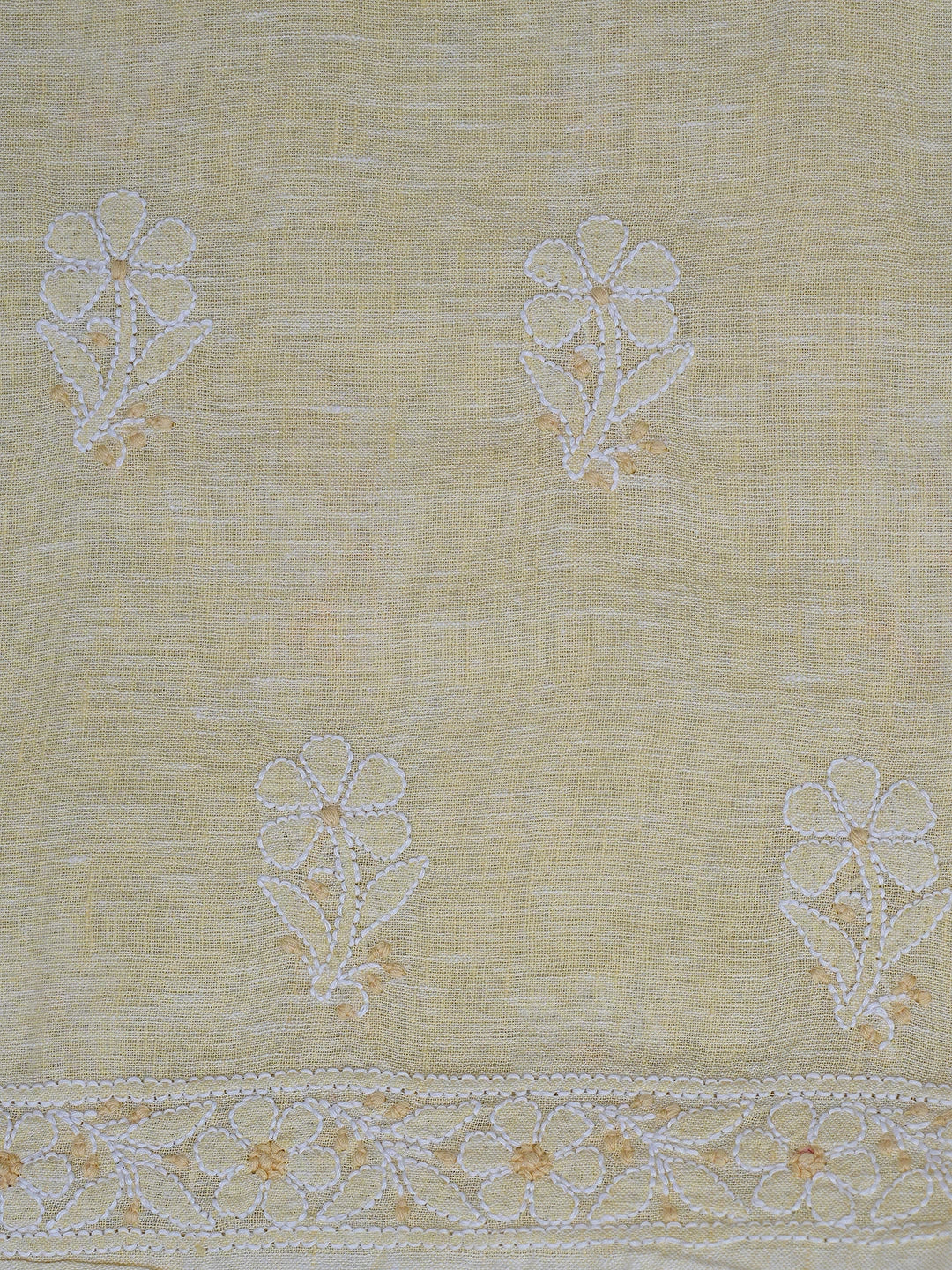 Ada Hand Embroidered Arylide Yellow Linen Lucknowi Chikankari Unstitched Suit Piece 01A792625