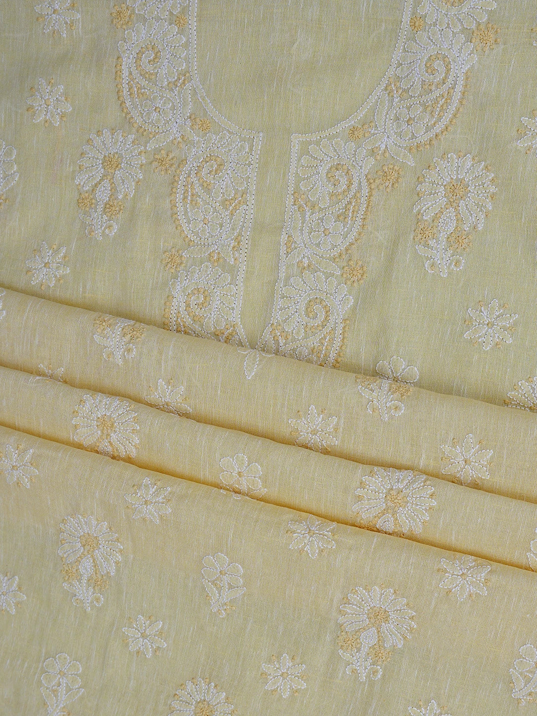Ada Hand Embroidered Arylide Yellow Linen Lucknowi Chikankari Unstitched Suit Piece 01A792625