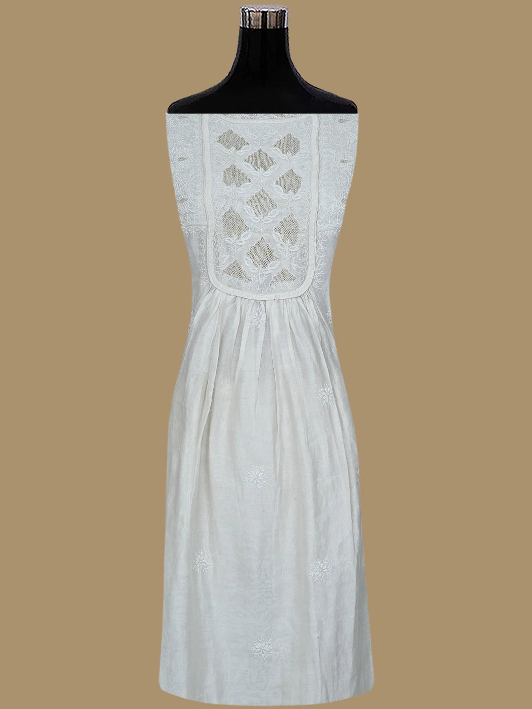 Ada Hand Embroidered White Chanderi Lucknowi Chikankari Semi-Stitched Kurta Dupatta Set With Zari Work 01A224439