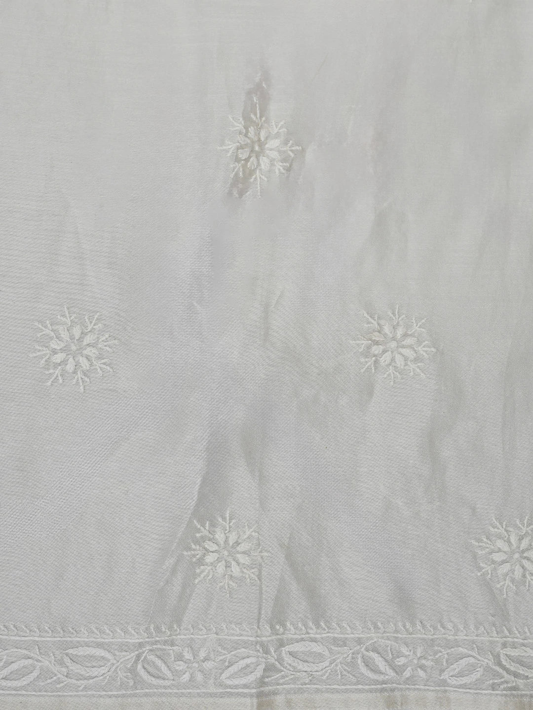 Ada Hand Embroidered White Chanderi Lucknowi Chikankari Semi-Stitched Kurta Dupatta Set With Zari Work 01A224439
