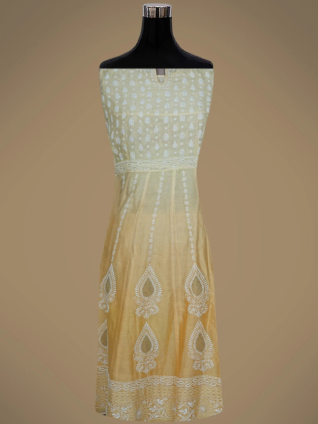 Ada Hand Embroidered Ombre Shade of Yellow Chanderi Lucknowi Chikankari Semi-Stitched Kurta Dupatta Set With Zari Work 01A224432
