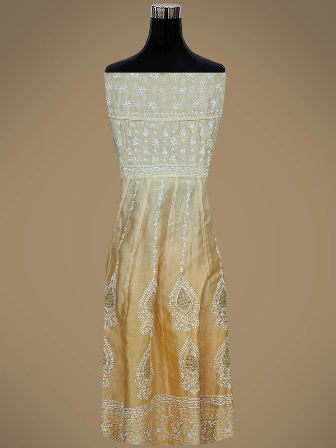 Ada Hand Embroidered Ombre Shade of Yellow Chanderi Lucknowi Chikankari Semi-Stitched Kurta Dupatta Set With Zari Work 01A224432