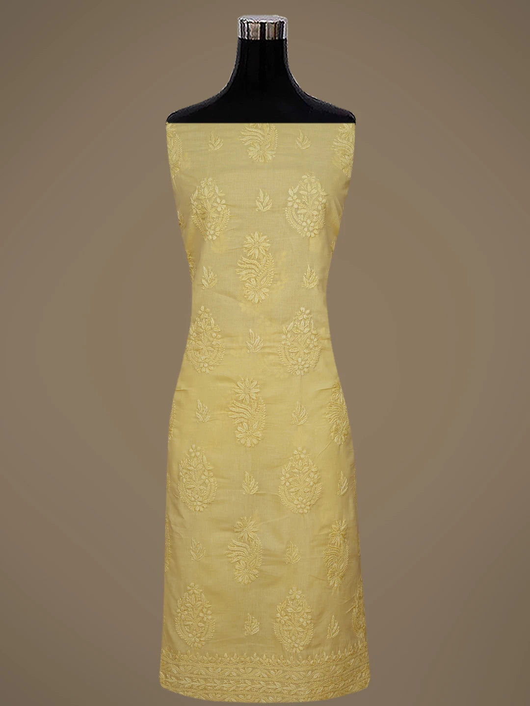 Ada Hand Embroidered Yellow Cotton Lucknowi Chikankari Unstitched Suit Piece 01A488959
